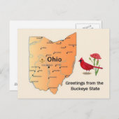 Carte postale de la carte de l'État de l'Ohio (Devant / Derrière)