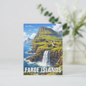 Carte postale de la cascade des îles Féroé (Debout devant)