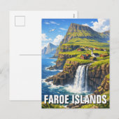Carte postale de la cascade des îles Féroé (Devant / Derrière)