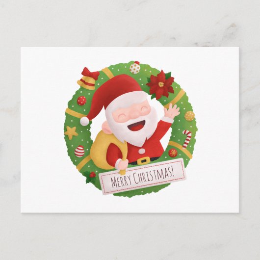 Carte postale de la couronne de Noël du Père Noël (Devant)