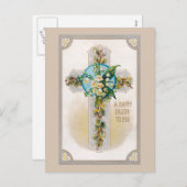 Carte postale de la Croix de Pâques avec des fleur (Devant / Derrière)