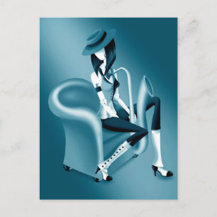 Carte postale de la Dame Saxophoniste avec une tou