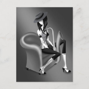 Carte postale de la Dame Saxophoniste avec une tou