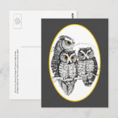 Carte postale de la famille de hiboux hulottes (Devant / Derrière)