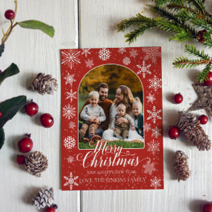 Carte postale de la famille de Noël - Rouge festif