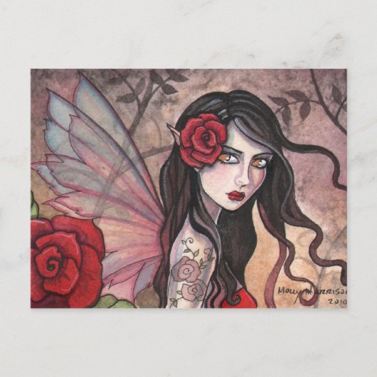 Carte postale de la fée à la rose rouge (Devant)