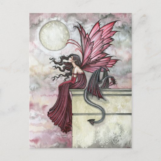 Carte postale de la fée Ruby agitée et du dragon (Devant)