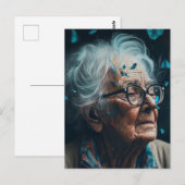 Carte postale de la femme âgée avec des papillons  (Devant / Derrière)