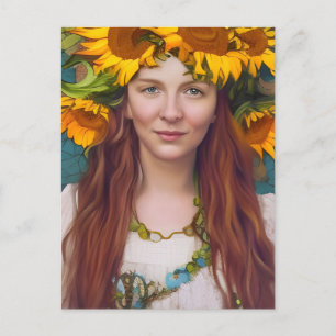Carte postale de la femme au tournesol
