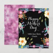 Carte postale de la fête des mères florale noire (Devant / Derrière)