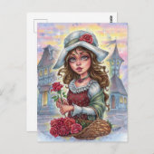 Carte postale de la fille aux fleurs Ville de cont (Devant / Derrière)