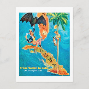 Carte Postale De la Floride à Cuba, illustration drôle vintage