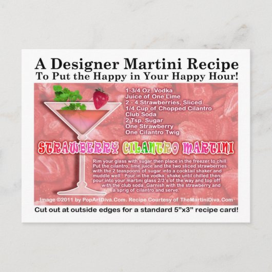 Carte postale de la fraise Cilantro Martini Recett (Devant)