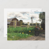 Carte postale de la grange rouge et du vieux camio (Devant / Derrière)