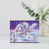 Carte postale de la licorne de vacances, du hibou  (Debout devant)