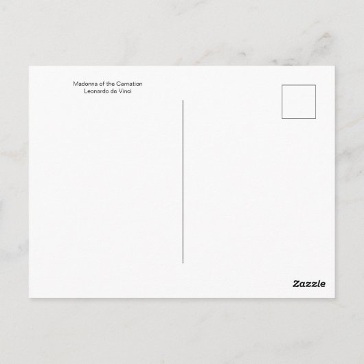 Carte postale de la Madone au oeillet par De Vinci (Dos)