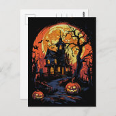 Carte postale de la maison hantée d'Halloween éffr (Devant / Derrière)