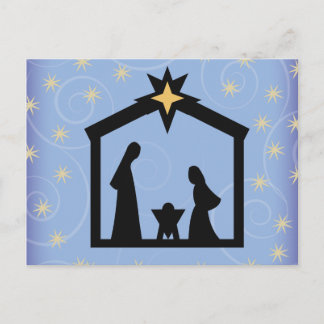 Carte postale de la Nativité de Noël étoilée bleue
