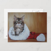 Carte postale de la peinture de Noël Kitten (Devant / Derrière)