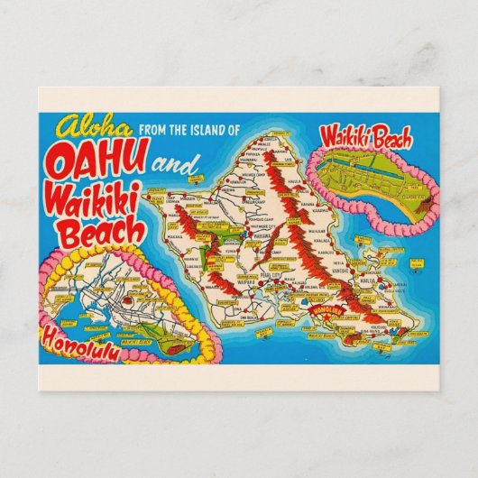 Carte postale de la plage de Wikiki à Oahu (Devant)