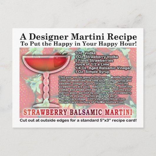 Carte postale de la recette de martini à la fraise (Devant)