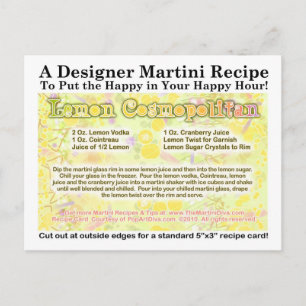 Carte postale de la recette de Martini au citron c