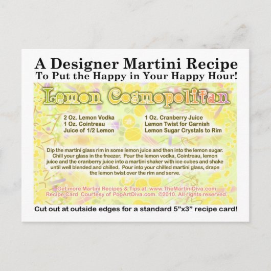 Carte postale de la recette de Martini au citron c (Devant)