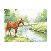 Carte postale de la rivière au cheval aquarelle na