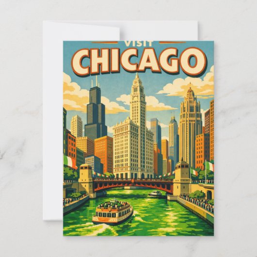 Carte postale de la rivière Chicago à la Saint-Pat (Devant)