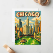 Carte postale de la rivière Chicago à la Saint-Pat (Devant/Arrière en situation)