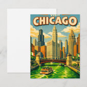 Carte postale de la rivière Chicago à la Saint-Pat (Devant / Derrière)