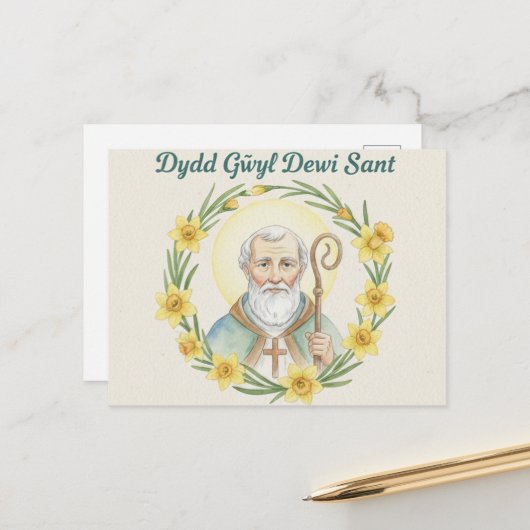 Carte postale de la Saint-David joyeuse (Devant/Arrière en situation)