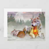 Carte postale de la scène de Noël du loup d'hiver (Devant / Derrière)