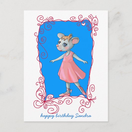 Carte postale de la souris de ballon rose (Devant)