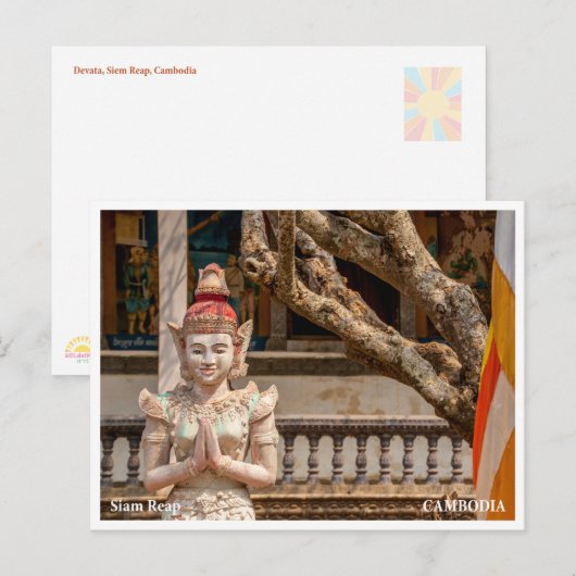Carte postale de la statue de Devata Siem Reap Cam (Devant / Derrière)