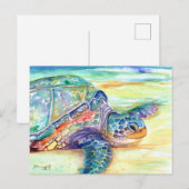 Carte postale de la tortue marine sur la plage tro (Devant / Derrière)