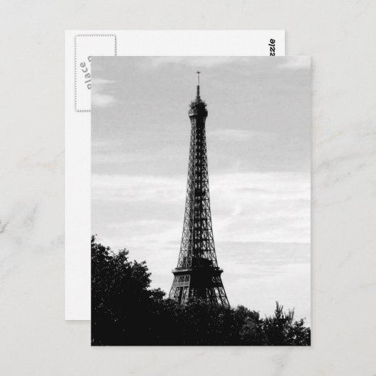 Carte postale de la Tour Eiffel en noir et blanc (Devant / Derrière)