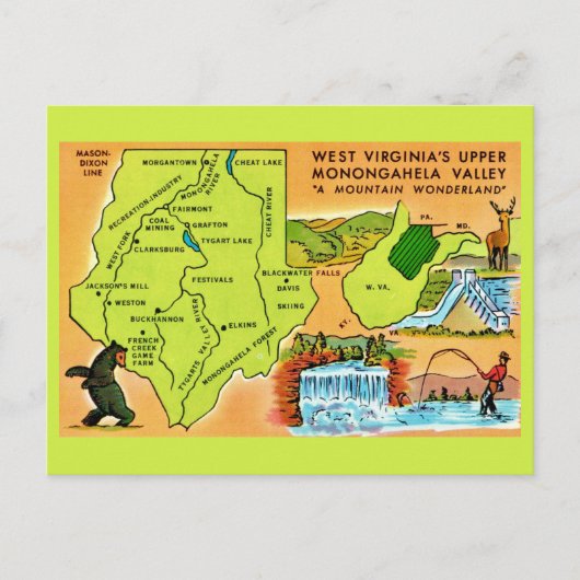 Carte postale de la vallée de Monongahela en Virgi (Devant)