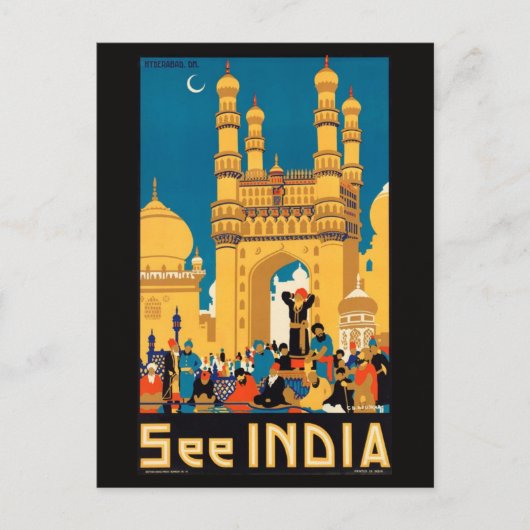 Carte postale de l'affiche de voyage en Inde (Devant)
