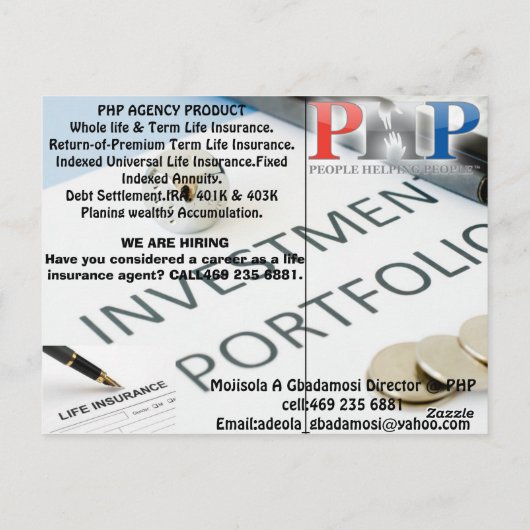 CARTE POSTALE DE L'AGENCE PHP PAR MOJISOLA A GBADA (Dos)