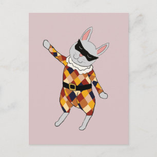 Carte postale de lapin de harlequin de danse
