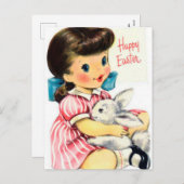 Carte postale de lapin de Pâques fille rétro vinta (Devant / Derrière)