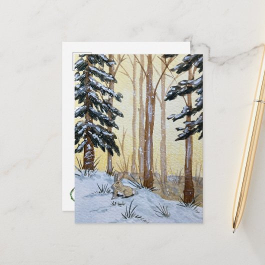 Carte postale de lapin d'hiver (Devant/Arrière en situation)