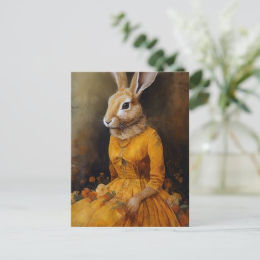 Carte postale de lapin en robe jaune (Debout devant)
