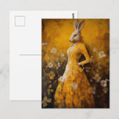 Carte postale de lapin en robe jaune (Devant / Derrière)