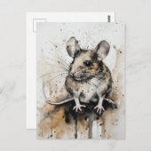 Carte postale de l'aquarelle de la souris adorable (Devant / Derrière)
