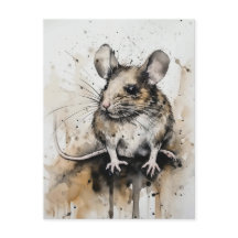 Carte postale de l'aquarelle de la souris adorable