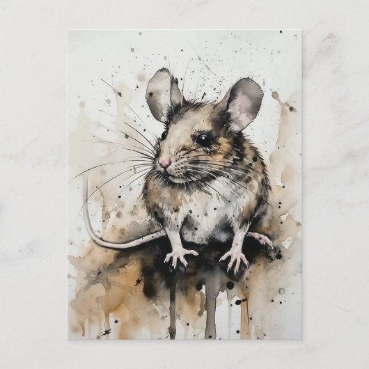 Carte postale de l'aquarelle de la souris adorable (Devant)