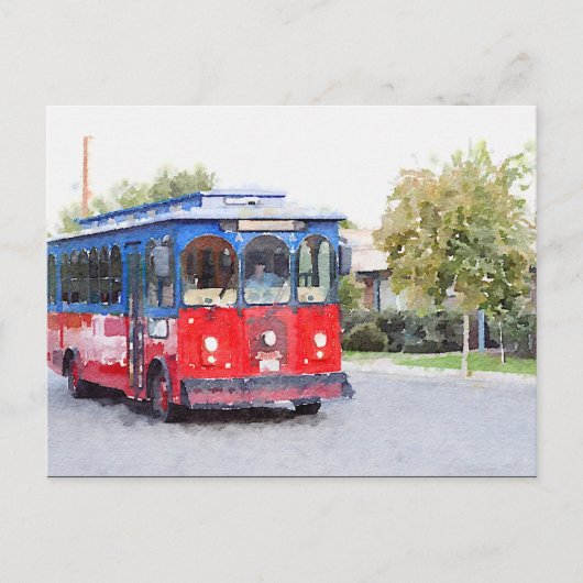 Carte postale de l'aquarelle de Town Trolley (Devant)