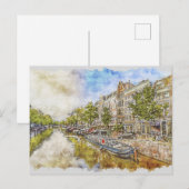 Carte postale de l'aquarelle du canal d'Amsterdam- (Devant / Derrière)